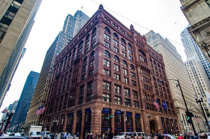 Image. of a large red brown building taken at an angle